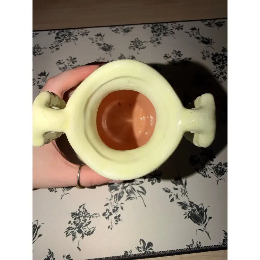 Crackle Glaze Ceramic Vase Sage Celadon Scroll Handles Scalloped Rim Terracotta